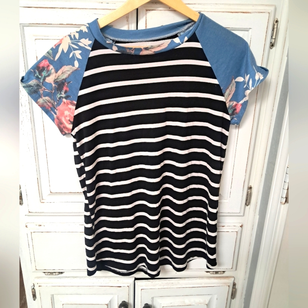 Tickled Teal Black and White Graphic Short Sleeve Tee